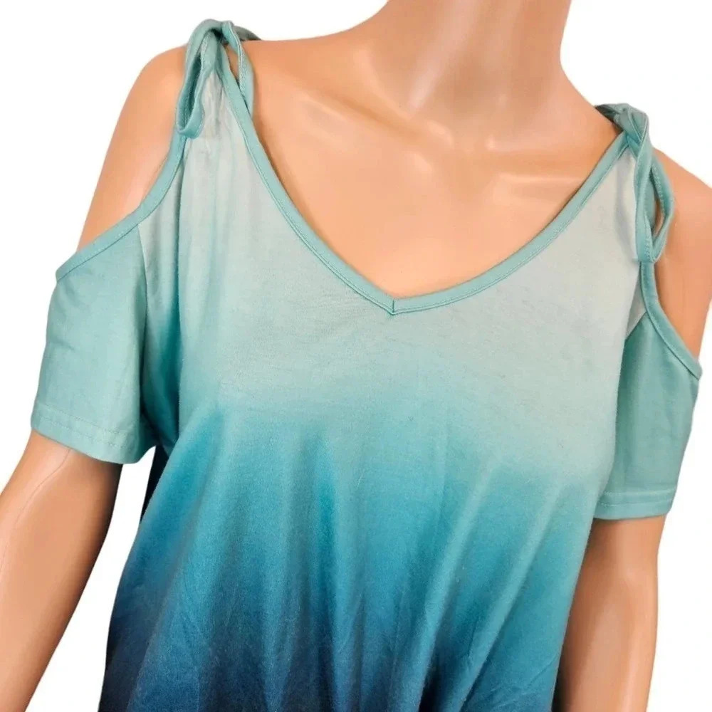 SHEIN XL Blue Ombre Cold Shoulder Side Not Top (small stains) - Picture 3 of 7